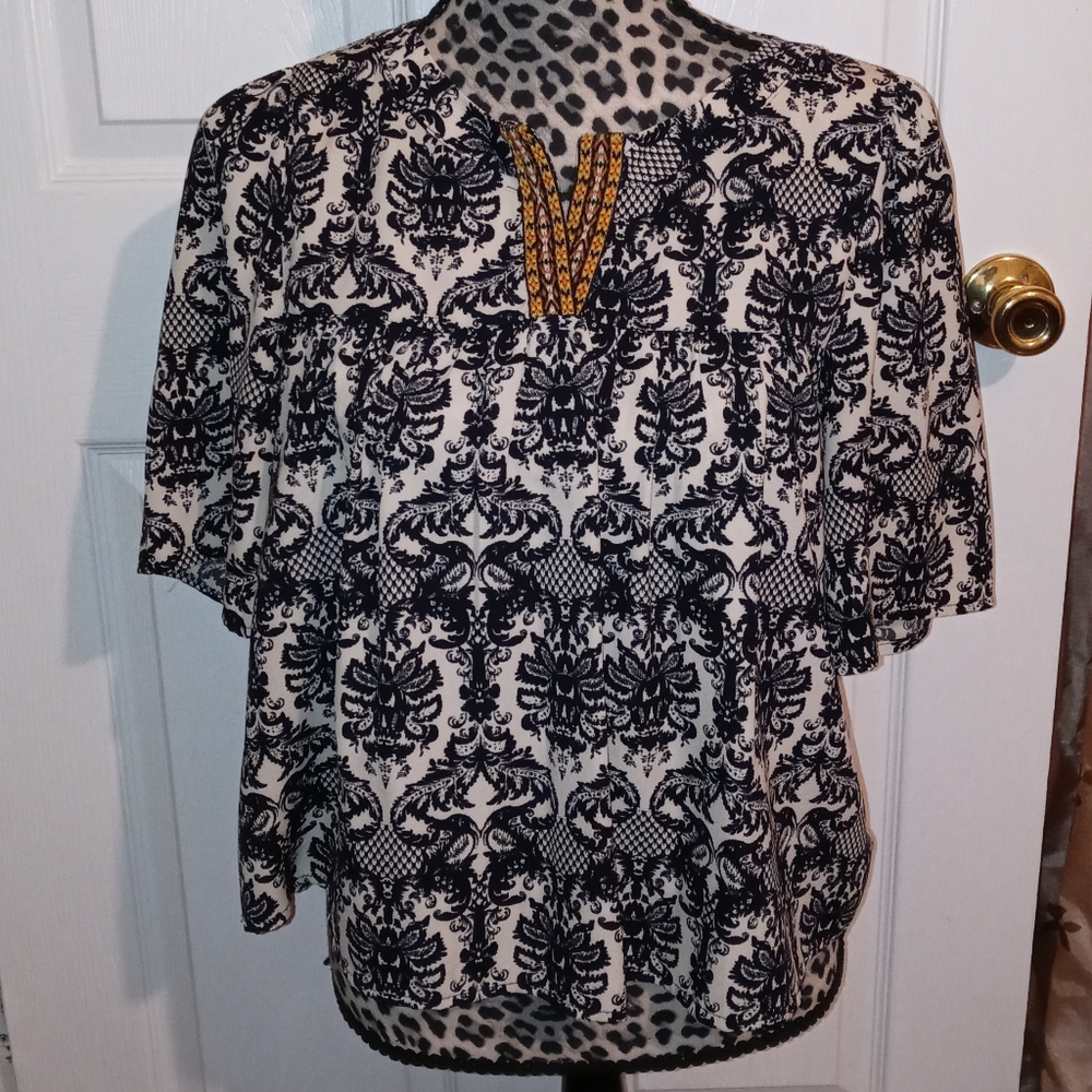 Painted threads paisley print boho blouse medium